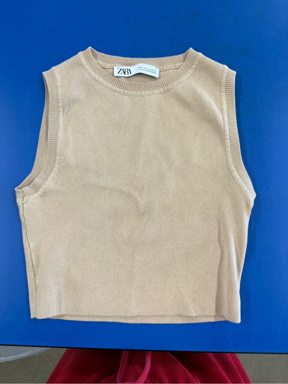 Zara Neutral Beige Cropped Knit Tank